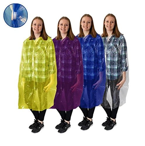 Disposable Emergency Rain Ponchos - Raincoat, featuring front Snaps, Sleeves, and Hood for Easy, Fast, and Practical use, 4 pack
