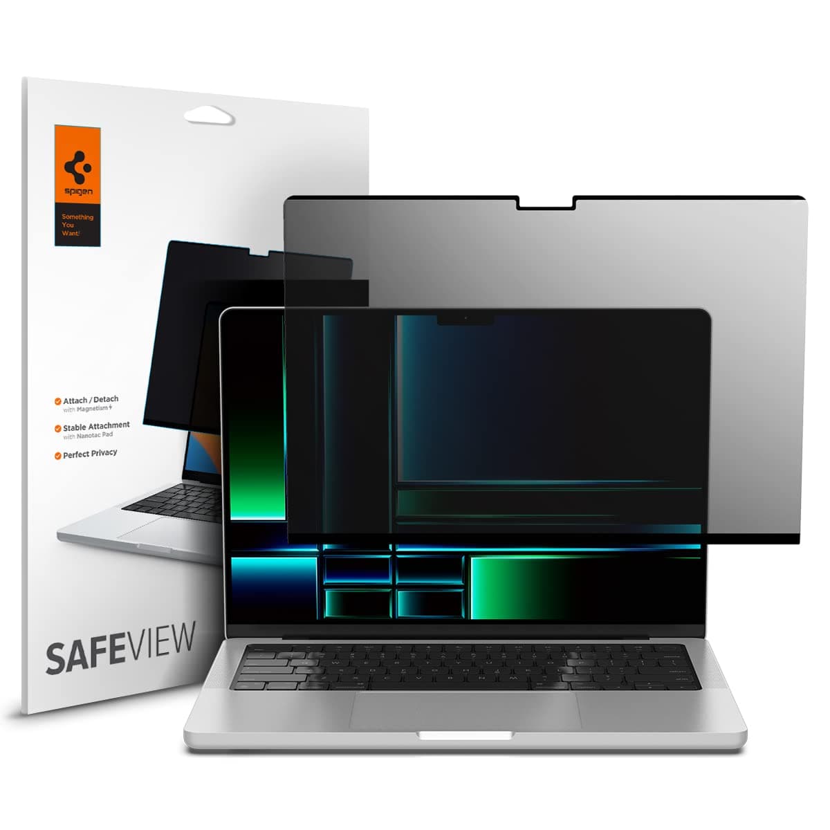 Spigen Privacy Filter Screen Protector Film [SafeView] for Macbook Pro 14 inch (M5 / M4 / M4 Pro/Max / M3 series / M2 series / M1 series) 2025-2021 [Snap on install/Removable]