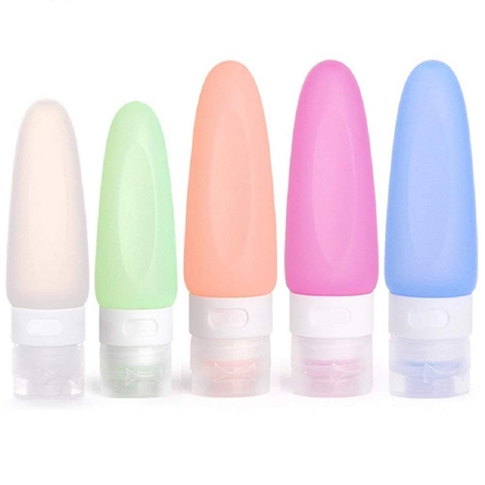 Beeway Travel Bottles Set, 89ml/60ml Silicone Travel Containers with Bag, Leak Proof, BPA Free, Refillable, Squeezable for Liquids Shampoo Conditioner Lotion Shower Gel - Pack 5