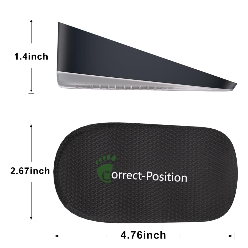 Correct-Position Height Increase Insoles, Heel Cushion Inserts, Heel Lift Inserts for Leg Length Discrepancies (Black, 1.4" Height)