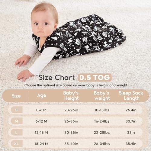 Yoofoss Baby Sleep Sack 0-6 Months 0.5 TOG Baby Wearable Blanket, 100% Organic Cotton Infant Toddler Sleeping Sack 2-Way Zipper Lightweight Sleep Sack, Black Forest
