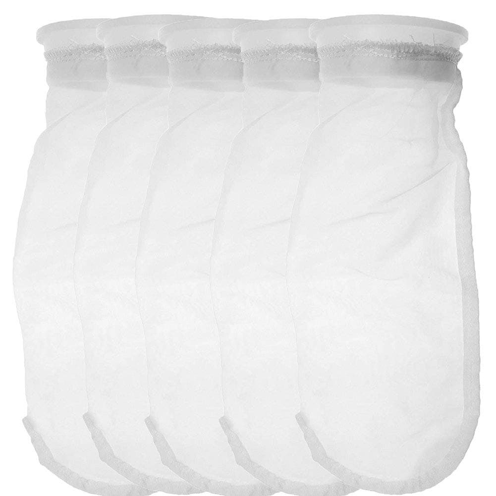 Nylon Mesh Filter Sock Bag 4 Inch Ring 50/100 / 200/300 / 400 Micron - by 15 Inch Long – 5 Pack (100 Micron - 4 Inch Ring)