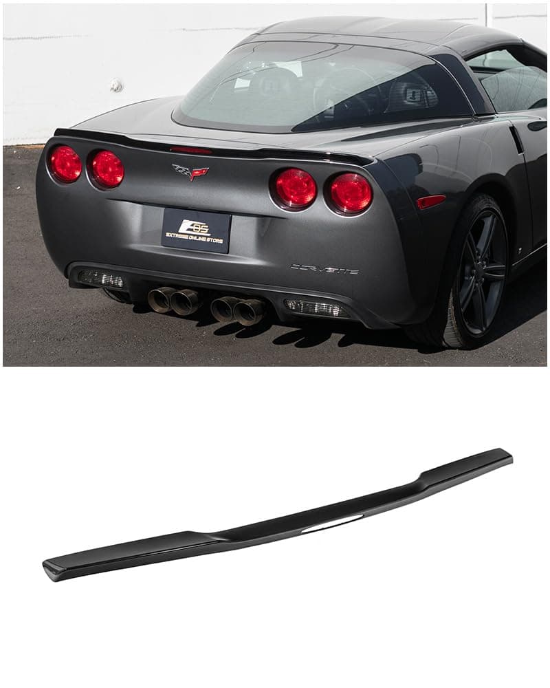 for 2005-2013 Chevrolet Corvette C6 All Models | ZR1 Style ABS Plastic Rear Trunk Lid Wing Spoiler with Hardware Included (Painted Glossy Black)