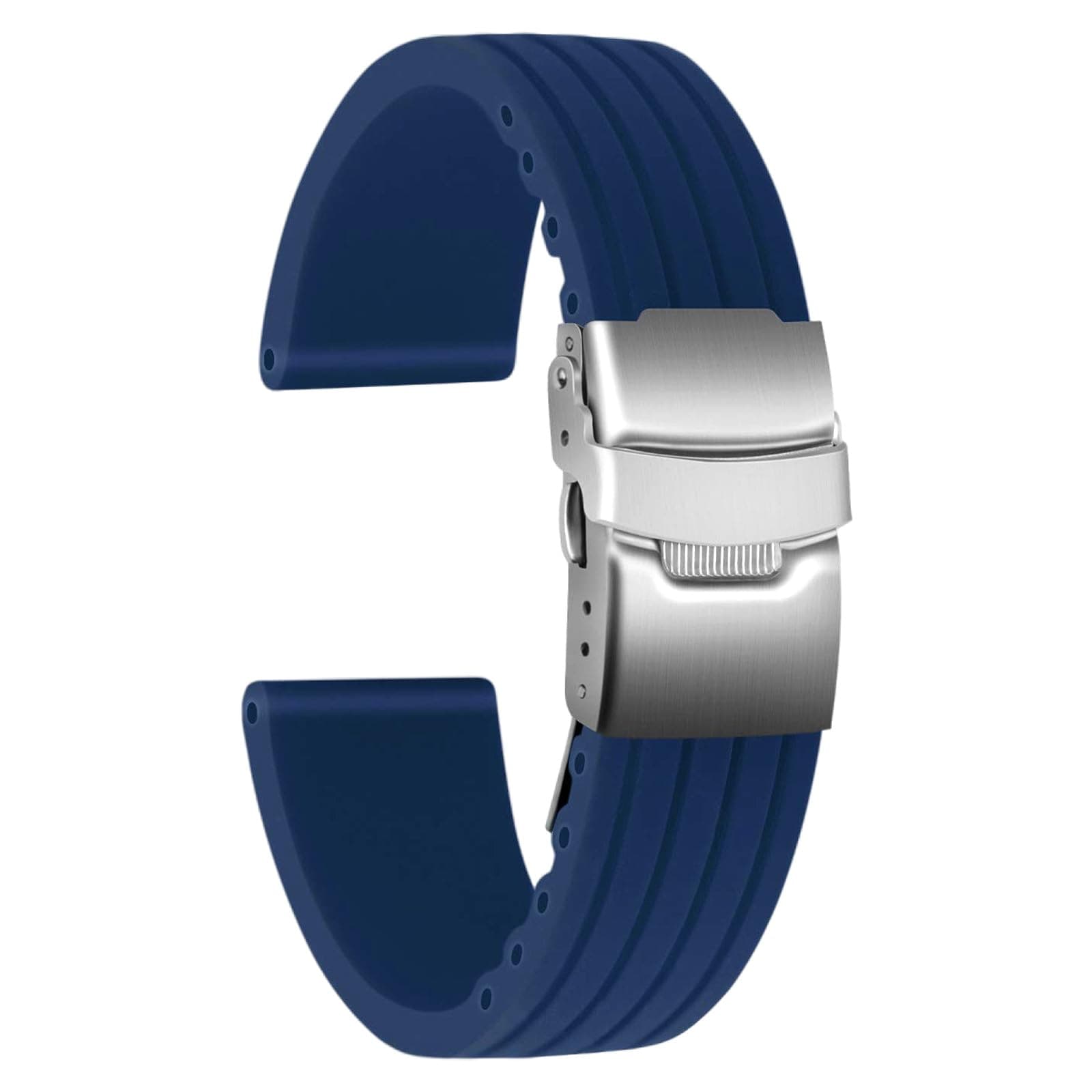Silicone Watch Strap Replacement Rubber Watch Band Waterproof Stripe Pattern - 16mm, 18mm, 20mm, 22mm, 24mm Watch Bracelet with Stainless Steel Deployment Buckle