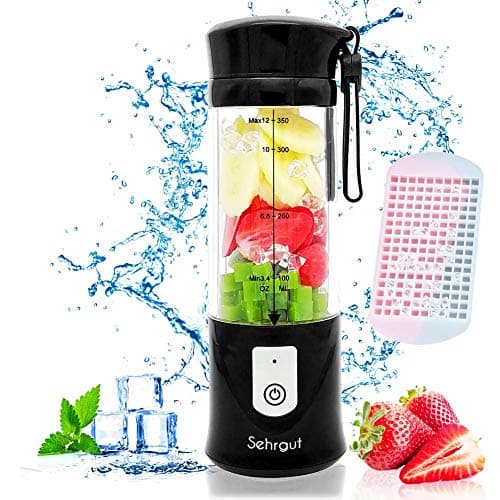 Personal Portable Smoothie Juicer Blender Bottle, includes 4000mAh 7.4V Batteries,126 Watts 12oz USB Shakes Blender for Gym, Travel & Home, Black