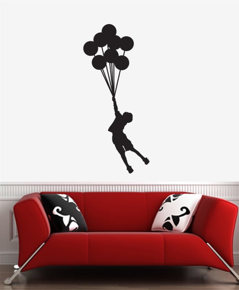 Flying Balloon Boy - Wall Vinyl Decal - Yadda-Yadda Design Co. (Black, Large (18.5" w x 42" h))