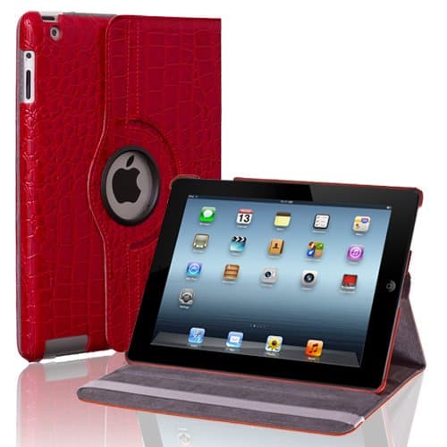 CE Compass Swivel-N-Go 360 Rotating Leather Case Smart Cover Stand for Apple iPad 4 3 2 WiFi 3G LTE (Crocodile/Red)