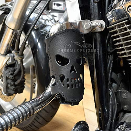 MOTORCYCLE BIKER CUSTOM GENUINE LEATHER CUP DRINK CAN BOTTLE HOLDER WITH SKULL GIFT