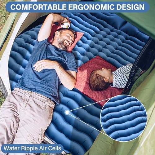 ダブルスリーピングパッド - 自己膨張式スリーピングマット 4インチ 極厚 2人用 枕付き フットポンプ内蔵 キャンプパッド バックパッキング、ハイキング、旅行、テント、ポータブルキャンプマット用