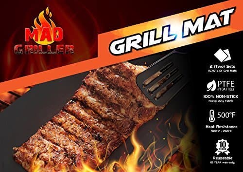 Mad Griller BBQ Grill Mat, Heavy Duty Nonstick, Reuseble, PFOA Free, Dishwasher Safe, Set of 2