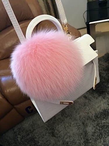 Pompoms Handbag Charm Real Fox Fuzzy Tote Charm Fluffy Luxury Bag Charm Keychains Light Pink