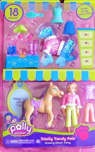 Polly Pocket Totally Trendy Pets Groovy Glam Pony 18+ Piece Set w Polly Doll, Pony & Fashions! (2006)