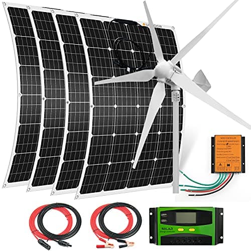 1480 Watts 48V Solar Wind Hybrid Kit for Home Boat RV Camping: 4 x 120W monocrystalline Flexible Solar Panel + 1000W Wind Turbine + Charge Controller+Accessories.Easy Installation