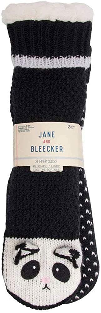 Jane and Bleecker 2 Pair Slipper Socks Black and White and Panda, medium
