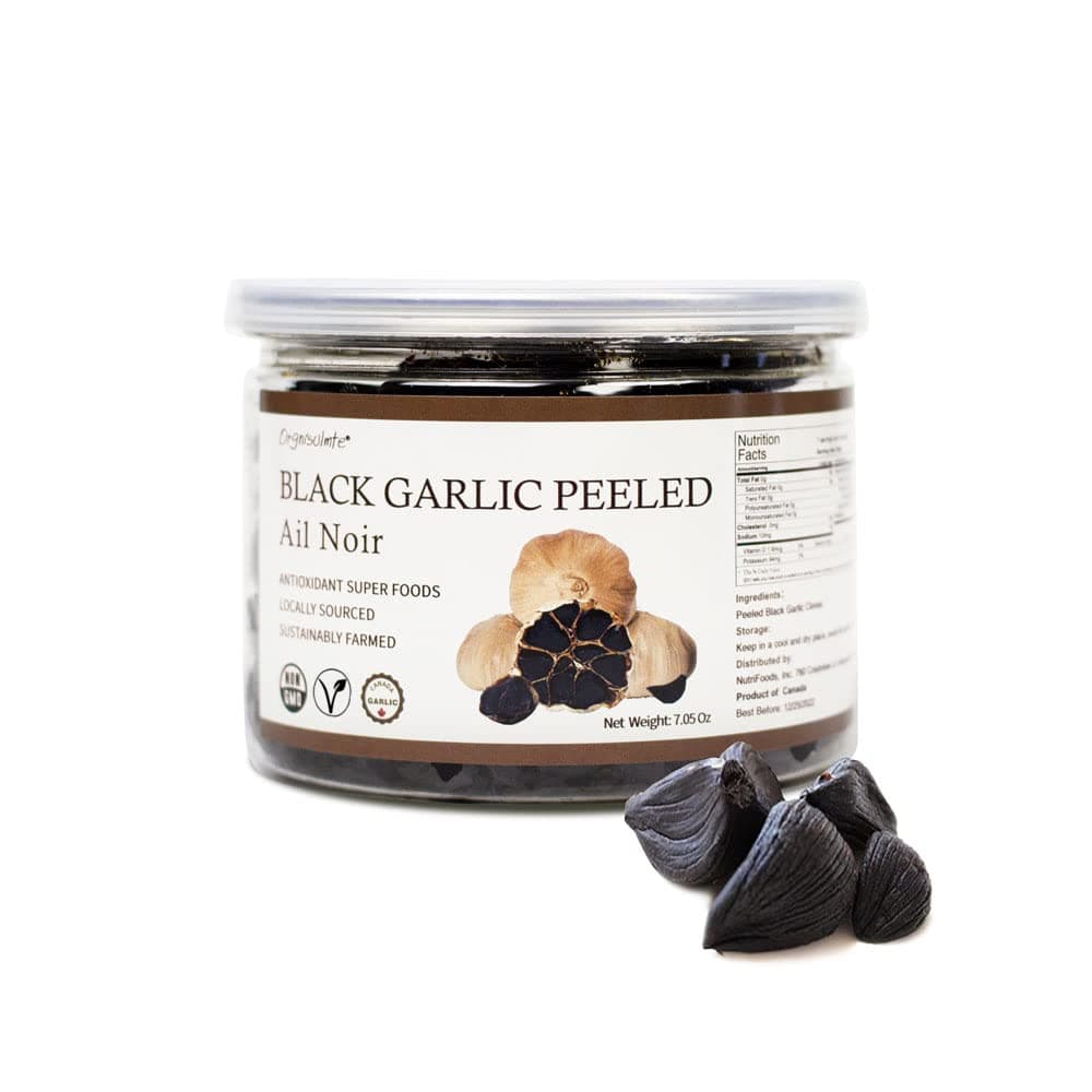 Orgnisulmte Canada Peeled Black Garlic Fermented for 90 Days Peeled Multiple Clove Super Foods, Ready to Eat 7.05 Oz