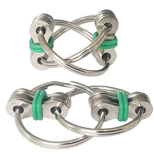 ZJT 2 Packs Flippy Chain Fidget Toys, Stress Relief Finger Fidget Toys Stainless Steel Fidget Rings Toys for Kids with ADD, ADHD, Anxiety, Autism (Green)