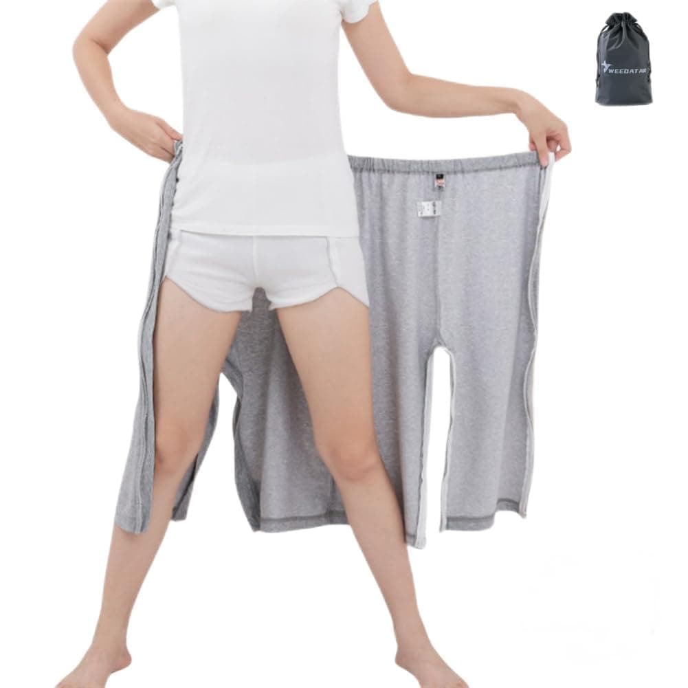 WEEOATAR Bedridden Patient Clothing,Full Open Post Surgery Pants,Patient Care Trousers,Disability Clothing with Zippers for Easy Access,Post-op Pants Suit for Fracture,Disable,Elderly(Grey,XXL)