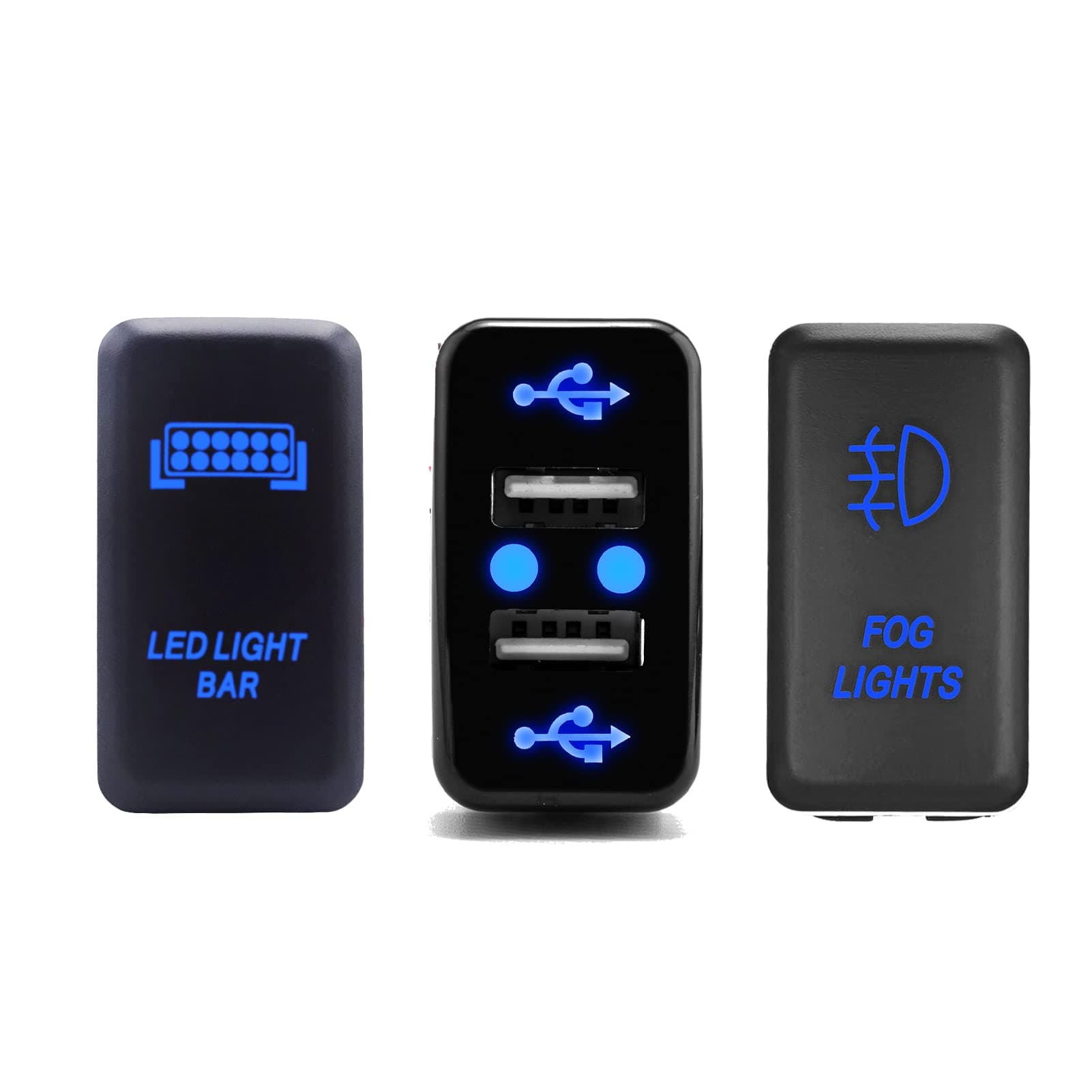WeiSenBlue Push Switchs LED Light Bar & Fog Lights & Dual USB Power Charger ON-Off with Connector Wire Compatible with Toyota Tacoma Tundra 4Runner etc