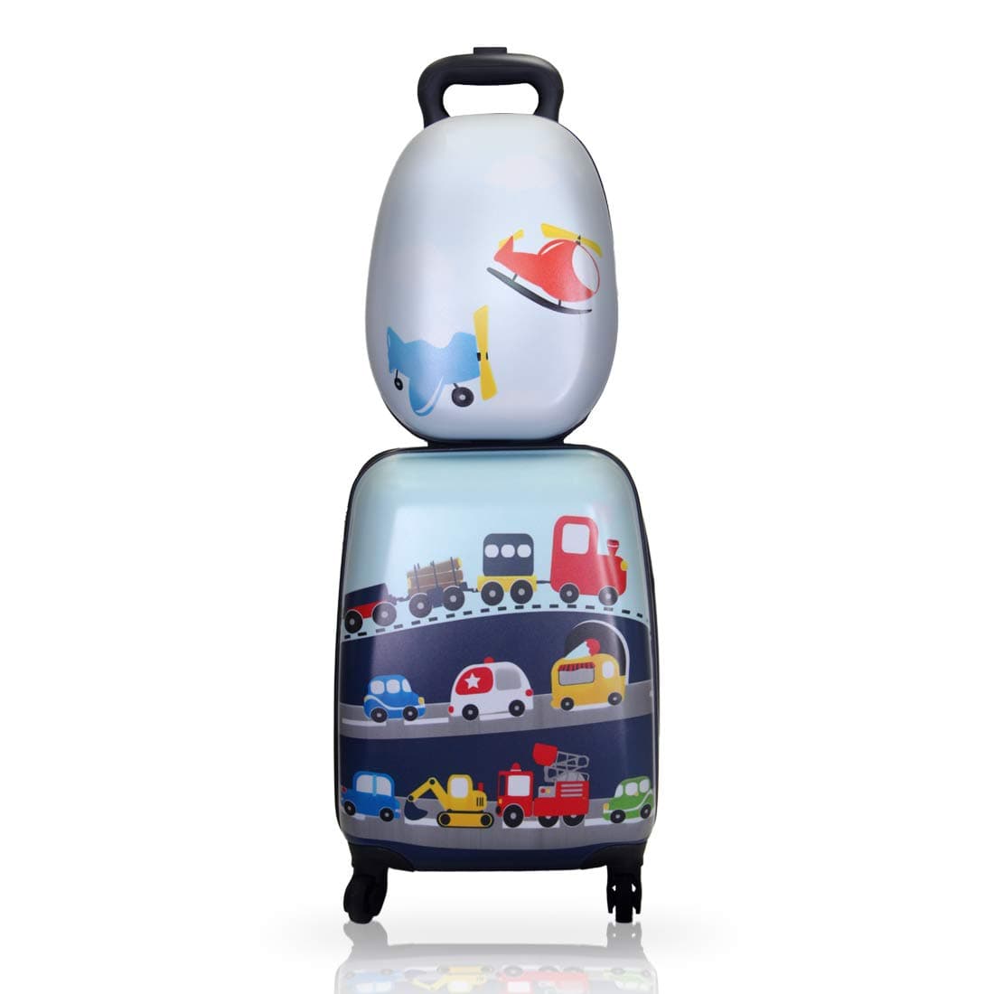 Winsday 18" Kids Suitcases for Boys Carry On Luggage Set Upright Hard Side Hard Shell Suitcase Travel Trolley ABS for School Girls Boys Teens (Car Pattern Set)