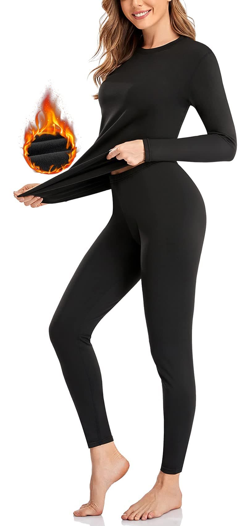 Thermal Underwear Set for Women Long Johns with Fleece Lined Long Sleeves Base Layer Set Top Bottom