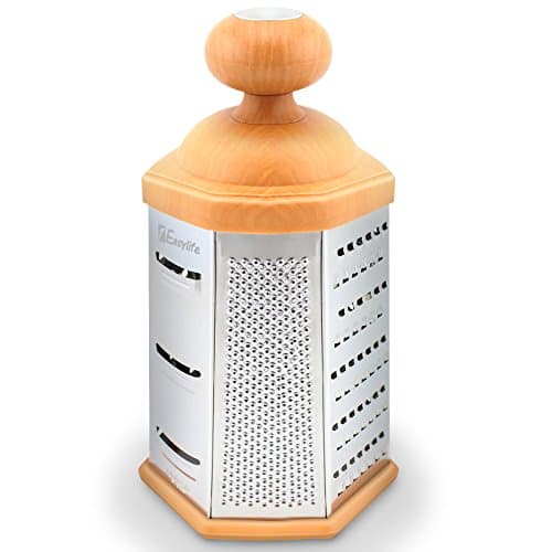 1Easylife 6-Side Box Grater Stainless Steel Cheese Grater with Wood-like Handle for Hard Cheese, Parmesan, Vegetable, 10-inch