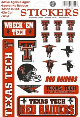 Texas Tech Red Raiders Vinyl Cling Stickers 18 Removeable Decals NCAA Licensed