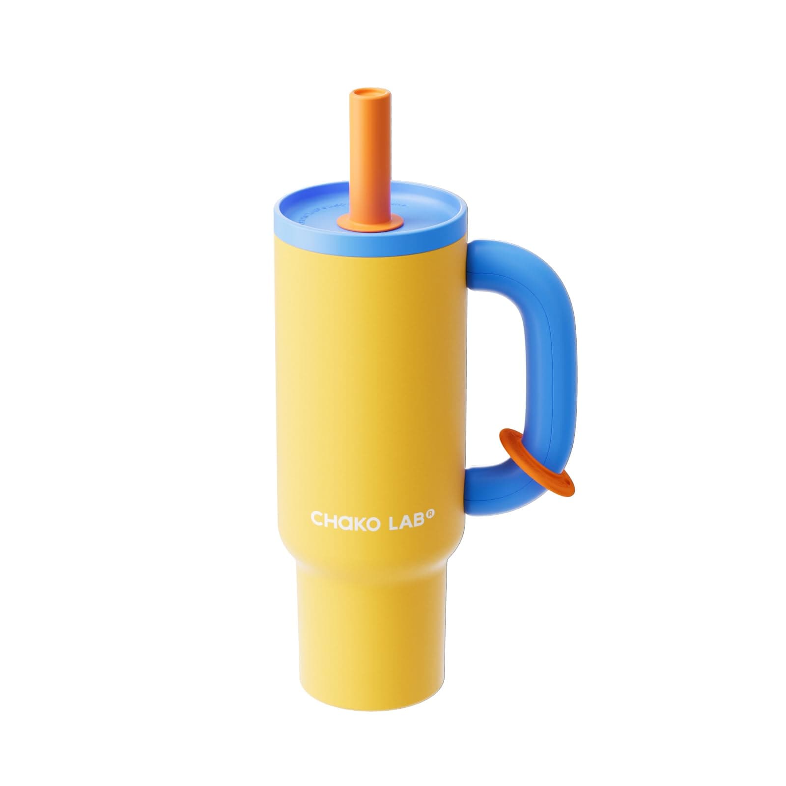 CHAKO LAB BaWang Insulated Stainless Steel Tumbler | Tumbler with Handle and Straw 33oz | Cup Holder Friendly for Travel | Leakproof Water Bottle | BPA-Free | 316 stainless steel liner| yellow&blue