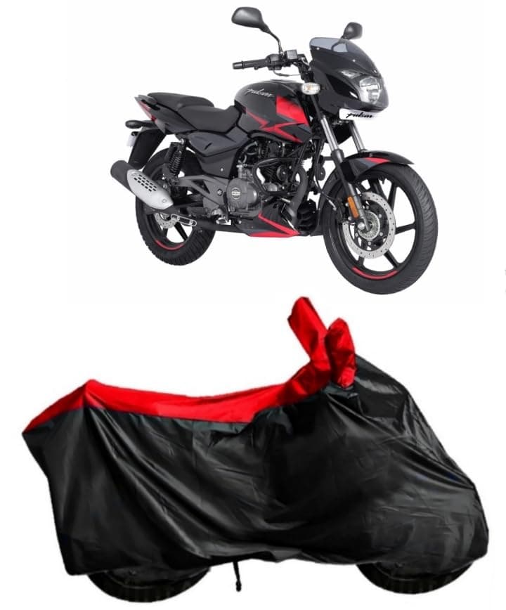 Rakku® Presents 100% Waterproof, Dirt & DustProof Bike/Scooty/Motorcycle Cover for Bajaj Pulsar 150 with Premium Polyester Fabric Also Suitable for All Indian Bikes & Scooty (Black/RED)