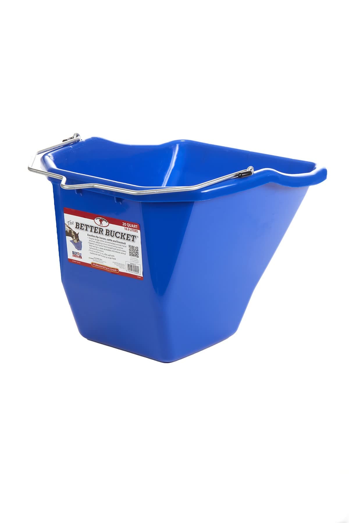 Little Giant® Plastic Better Bucket | Horse Feed Bucket | Ergonomically Designed | Flat Back Bucket | Made in USA | 10 Quarts | Blue