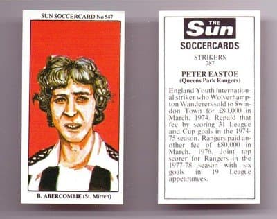 Sun SoccercardsNo 547 - St Mirren BILLY ABERCOMBIE collectable football card
