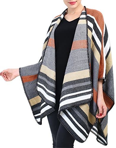 Blanket Scarf Shawl Women Poncho Cape - Ecoinway Wool Blended Cardigans Multi Blanket Scarf Knit Open Front Sweater Poncho Topper Neckline Stripe Poncho Cape