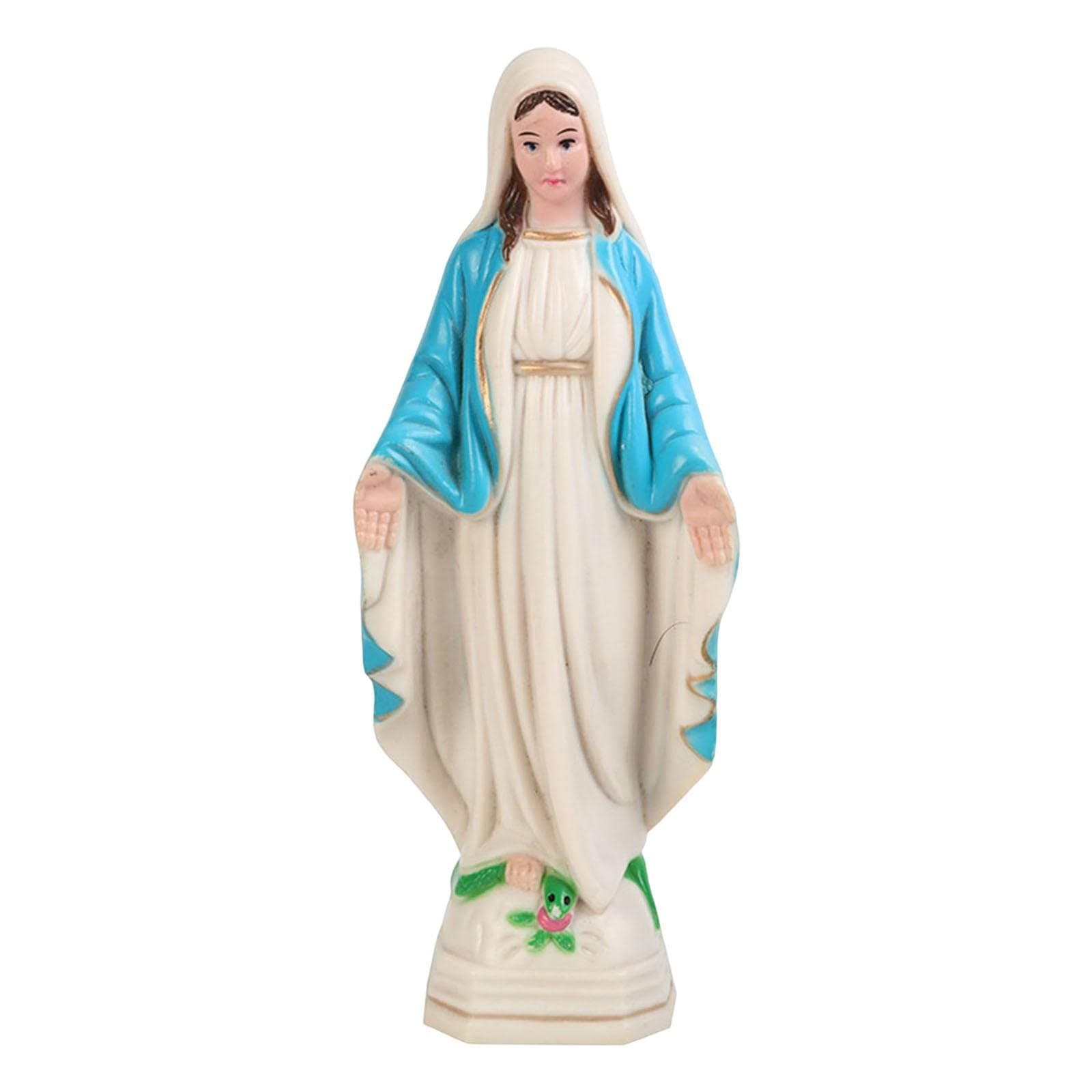 Fenteer Blessed Mother Virgin Mary Figurine Statue Blessed Virgin Mother Mary Figurine Character Sculpture for Living Room Table Stand Decoration,Blue Coat,10cm