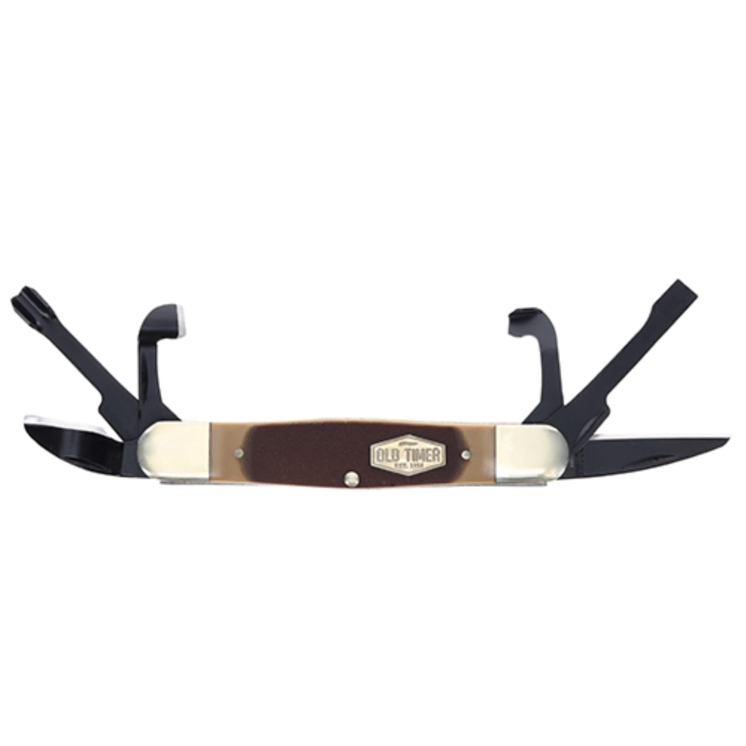 Old Timer 24OTCP Splinter Carvin' 6in Traditional Folding Whittling Knife with 1.5in Detail Blade, Sawcut Handle, Nickel Silver Bolsters, and Convenient Size for Carving, Camping, EDC, One Size, Brown