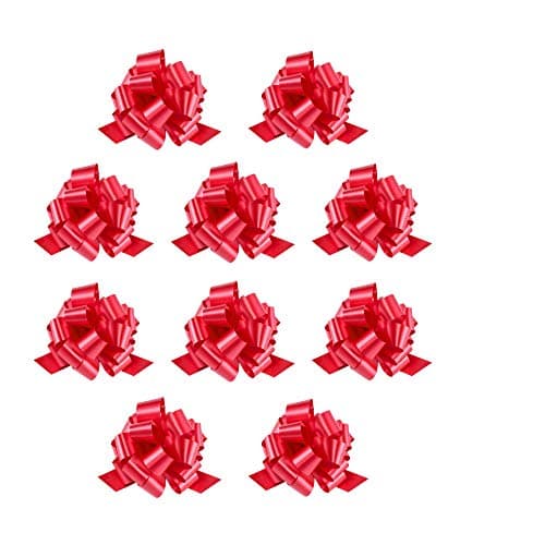 Zoe Deco - Gift Bows - Red, 5” Wide, 18 Loops, 10 Pack - Weather Resistant Pull Bows for Gifts, Presents, Gift Wrapping and Decoration