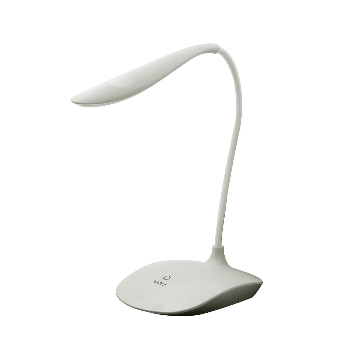 LED Desk Lamp, AUSACO Eye-care Stepless Dimming Table Lamp with Touch Control Modern USB Port Rechargeable, Adjustable Small Gooseneck Book Light for Studying,Reading,Camping,Working-White