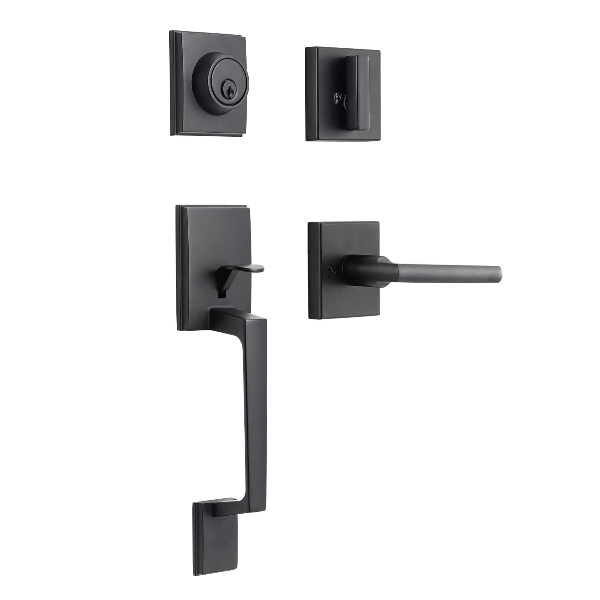 NeuType Front Door Handle Sets with Deadbolt Entry Door Locksets Single Cylinder HandleSet with Straight Handle Lower Half Grip, Black