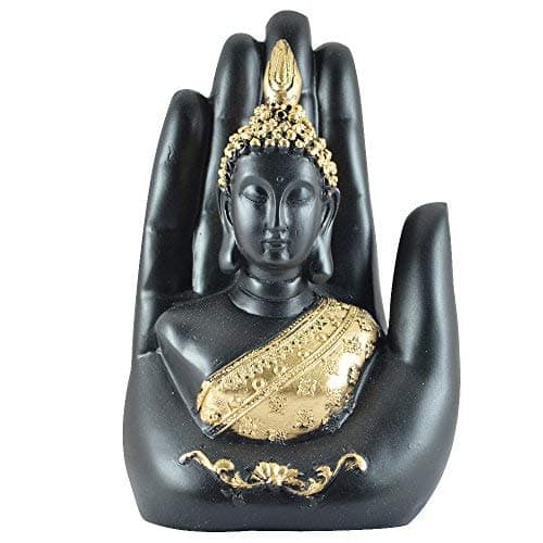 StoresHub Handcrafted Resin Palm Hand Buddha Face Statue Idol Showpiece, Diwali Gift for Family Friends, Diwali Decoration Items (Black)