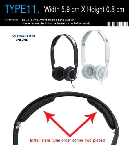Headphone band cushion Replacement, Compatible with Sennheiser PX 200 (Packaged 1 pair (2 pieces)) T-011 (BLACK)