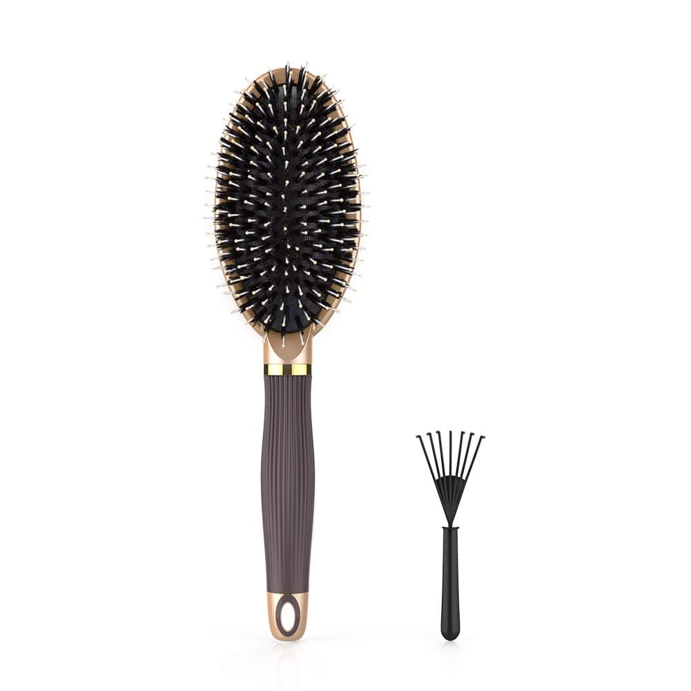 Liphontcta Heetly Hair Brush Nylon Boar Bristle Brush Suitable Hairbrush for Thick Thin Curly Straight Long Short Wet Dry Hair Travel Hair Brush Comb for Women Men and Kids(Gold)