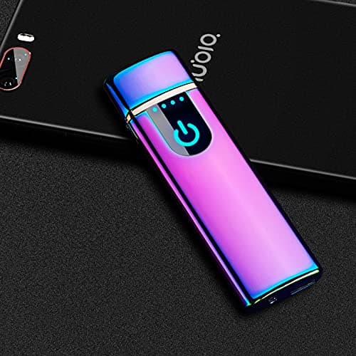USB Electronic Lighter Windproof Fingerprint LED Sensor Screen Double-sided Lighter for Candle