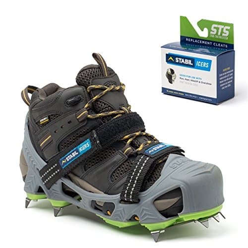 STABILicers HIKE Macro, Made in USA, High Performance Snow and Ice Traction Cleats for Shoes and Boots, 25 Replacement Cleats Included, Gray/Green, Size XL