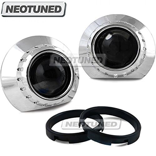 2x UNIVERSAL HID XENON PROJECTOR BEZELS SHROUDS + CENTRIC RINGS BMW E46 Style 2.5"-3" E46-R