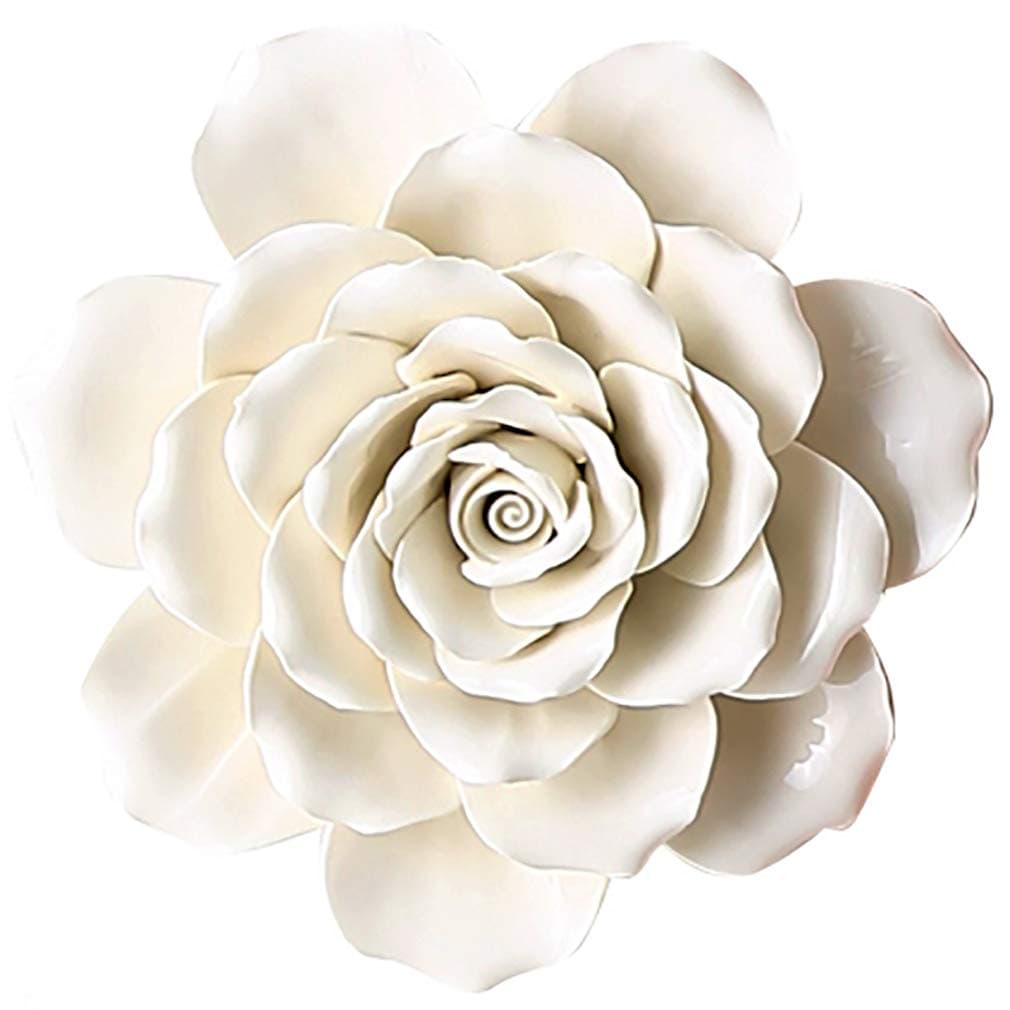 ALYCASORose Ceramic Flower Wall Décor Artificial 3D Flower Wall Art for Living Room Home Hallway Bedroom Kitchen Farmhouse Bathroom Dining Room, White, 5.9 inch