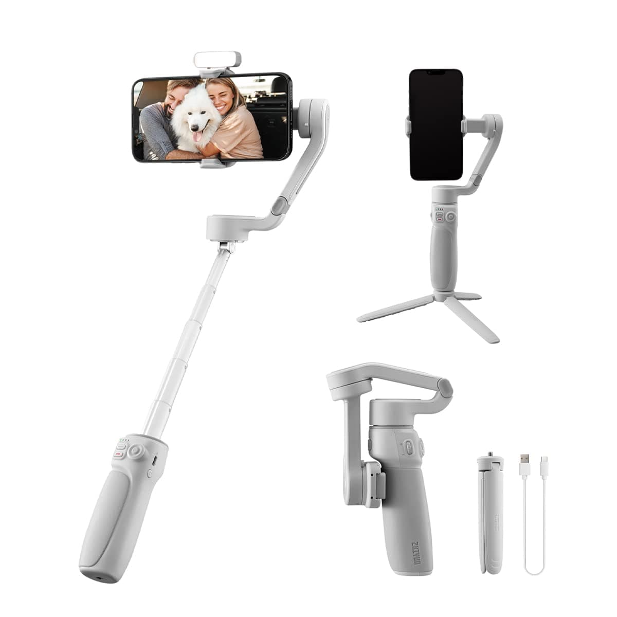 ZHIYUN Smooth Q4 Gimbal Stabilizer, Built-in Extension Rod, Portable and Foldable, for Vlogging Stabilizer, YouTube Tiktok Video, White