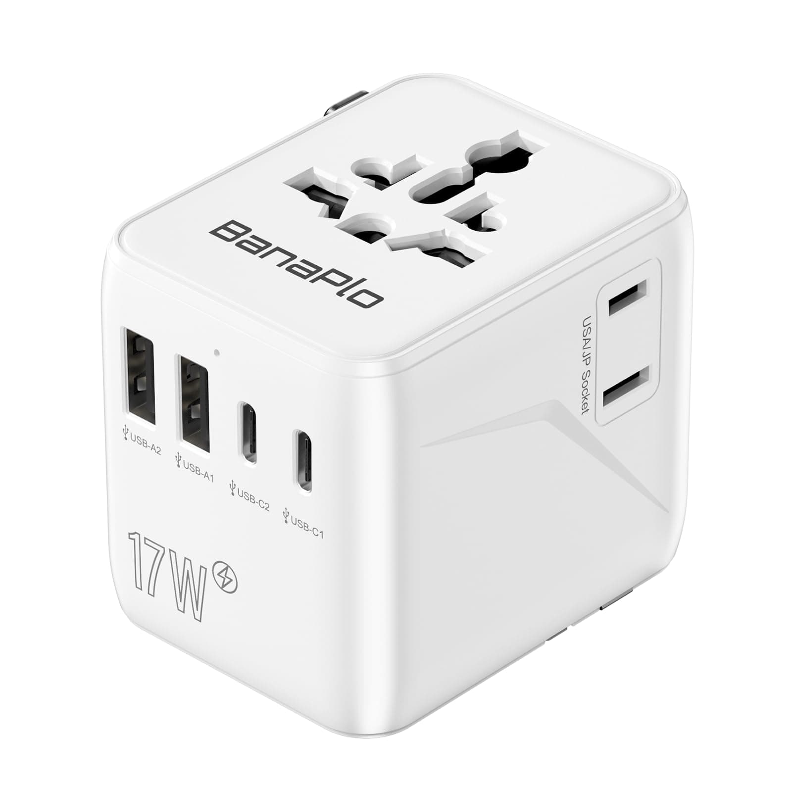 – Universal Travel Adapter, Worldwide Travel Plug Adapter with Extra US Socket, 2 USB-C and 2 USB-A Ports, All in One International Travel Adapter for UK, EU, USA, Australia etc.
