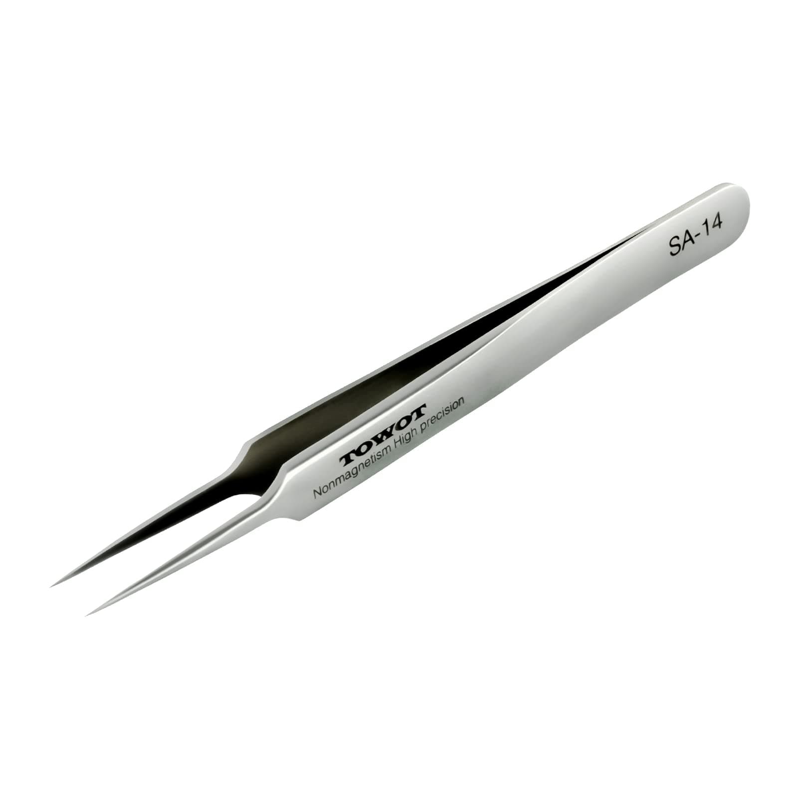 TOWOTPrecision Tweezers, Stainless Steel Pointed Ultrafine Tweezers for Craft, Electronics, Soldering, Medical and Experimental Work, Jewelry-Making, Non-Magnetic Industrial Tweezers,
