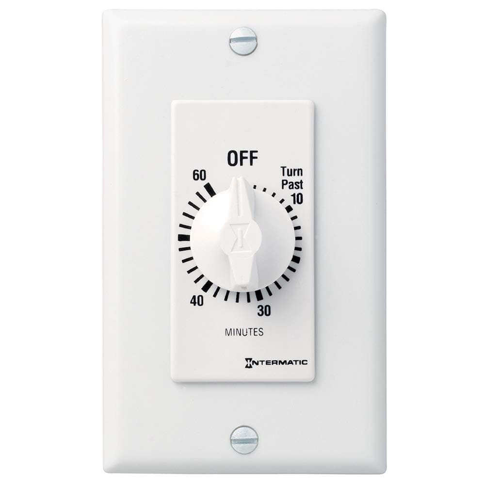 Intermatic FD60MWC 60-Minute Spring-Wound In-Wall Countdown Timer Switch for Auto-Off control of Fans and Lights, White