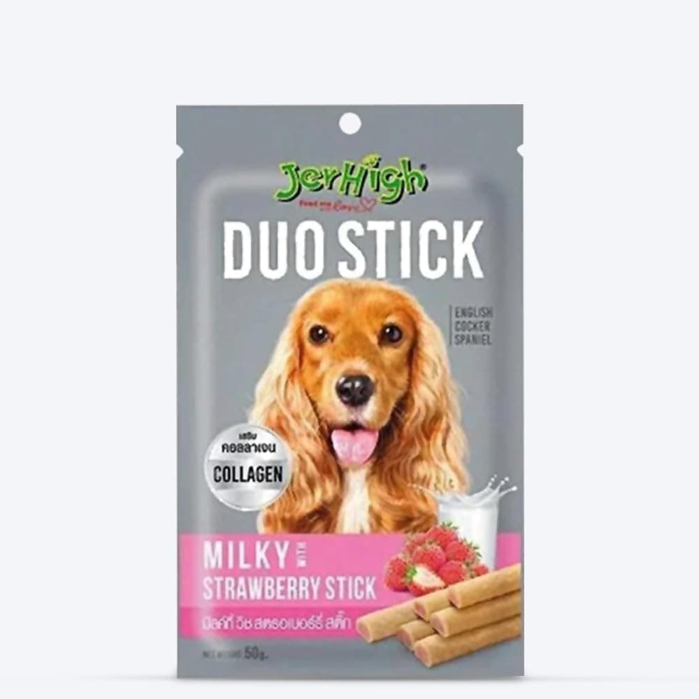 2 Flavor in 1 Duo Stick Dog Treat - Milky With Strawberry Snack 50 g
