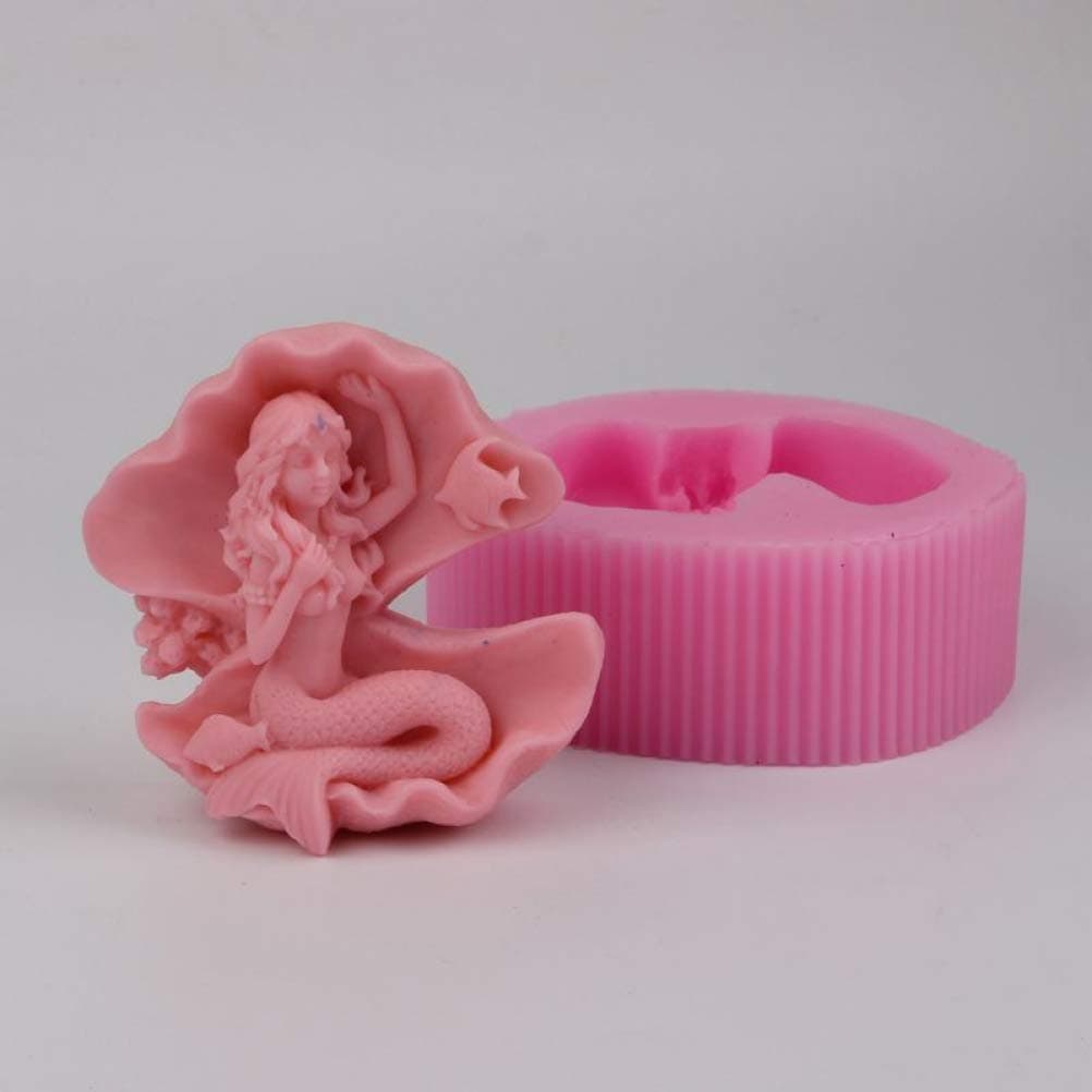 Mermaid Princess Shell Fish Silicone Mold DIY Ice Cube Gum Paste Desserts Jelly Shots Crystal Candy Soap Mould Handmade Ice Cream Pudding Chocolate Cupcake Cake Topper Decoration Fondant Mold