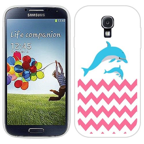 Casemas (TM) Pink Chevron Twin Dolphin Flexible Slim TPU Phone Case Cover for Samsung Galaxy S4 I9500